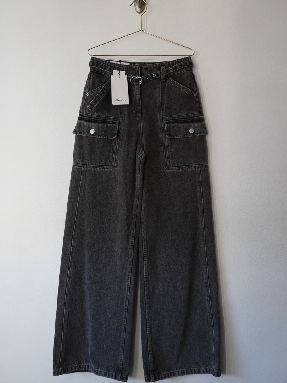 3.1 Phillip Lim Washed Gray Wide-Leg Cargo Pants